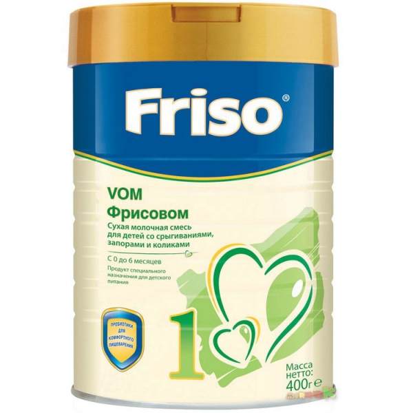 Молочная смесь Фрисовом 1 с пребиотиками 400 гр для новорожденных детей от 0 до 6 мес, Friso®.