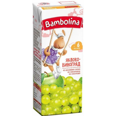 Детский сок "Bambolina" Яблоко-Белый виноград 200 мл.