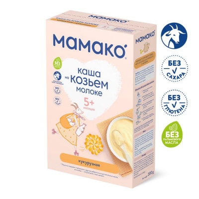 Каша МАМАКО кукурузная 200 гр. с пребиотиками на козьем молоке для детей с 5 мес.