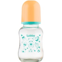 Бутылочка стеклянная Lubby® с соской "Малыши и малышки", 120 мл с рождения.