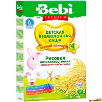 Каша Bebi Premium рисовая безмолочная низкоаллергенная с пребиотиками 200 г - для детей с 4 мес.