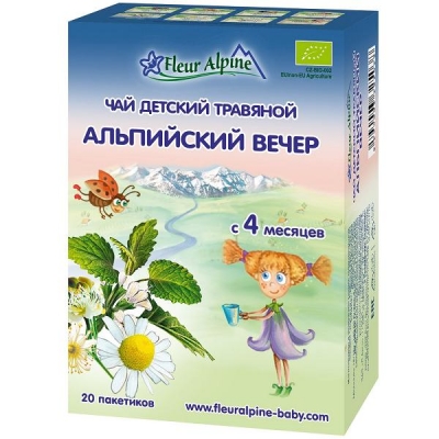 ​Детский чай Fleur Alpine «АЛЬПИЙСКИЙ ВЕЧЕР» 20 гр. (20 пак. x 1 гр.) Organic для детей с 4 мес.​