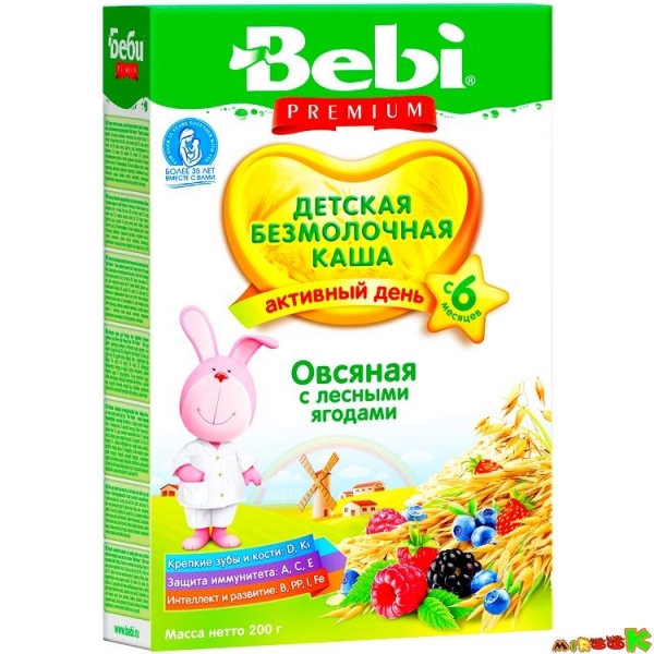 Каша Bebi Premium овсяная с лесными ягодами безмолочная 200 г - для детей с 6 мес.