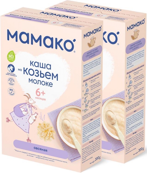 Каша МАМАКО® овсяная 200 грамм x 2 шт. - на козьем молоке для детей с 6 мес.