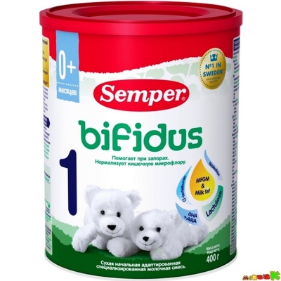 Молочная смесь Semper Bifidus 1® 400 грамм для детей с 0-6 месяцев.