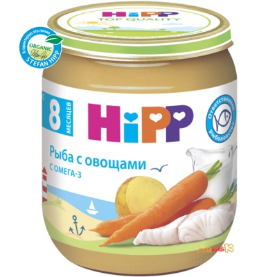 Пюре HiPP рыба с овощами для детей с 8 месяцев 125 грамм.
