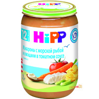 Пюре HiPP макароны с морской рыбой и овощами в томатном соусе 220 грамм для детей с 12 месяцев.