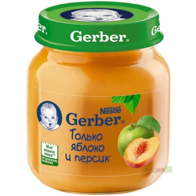 Пюре Gerber® яблоко и персик 130 гр., для детей с 5 мес.