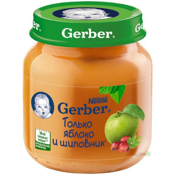 Пюре Gerber® яблоко и шиповник 130 гр., для детей с 5 мес.
