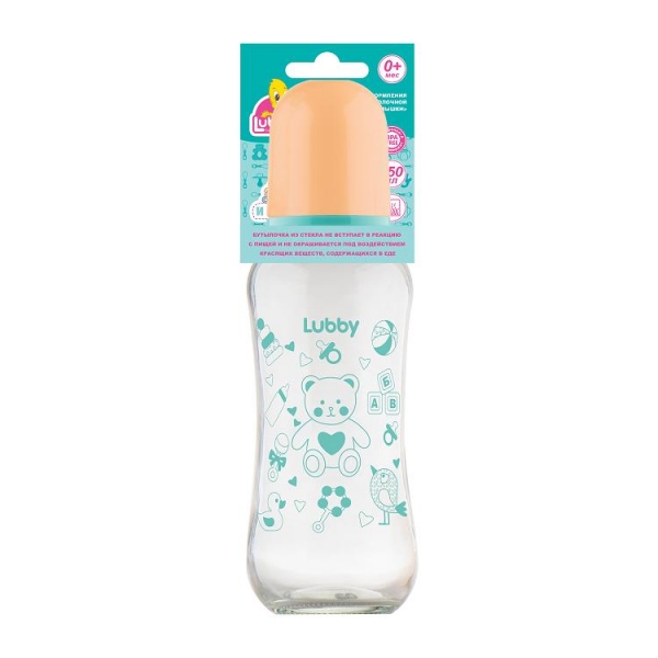 Бутылочка стеклянная Lubby® с соской "Малыши и малышки", 250 мл с рождения. 1